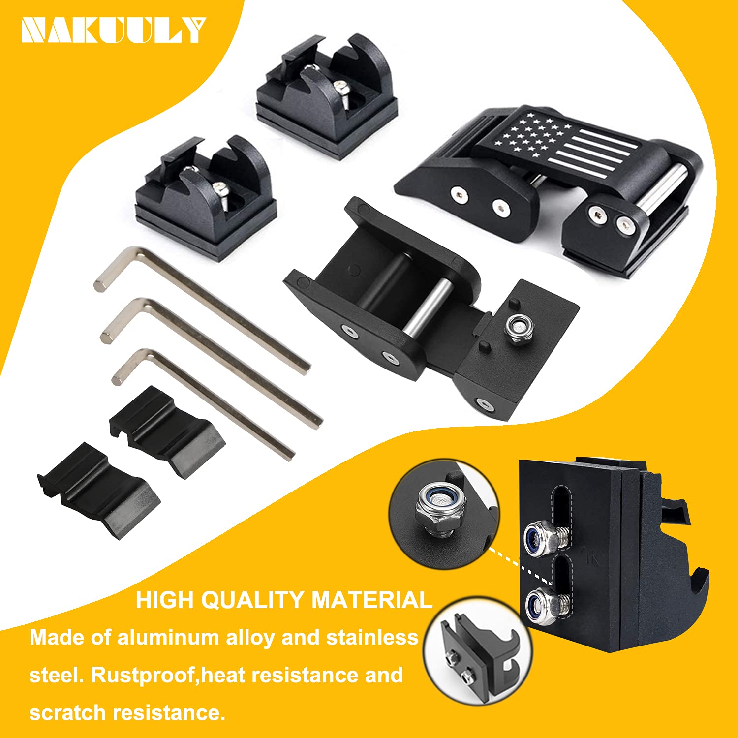 Nakuuly hood latches close-up, durable aluminum construction resists wear and weather
