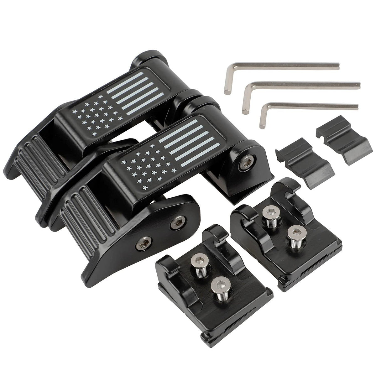 Nakuuly hood latches with USA flag, front view, secure hood closure for off-road Jeep