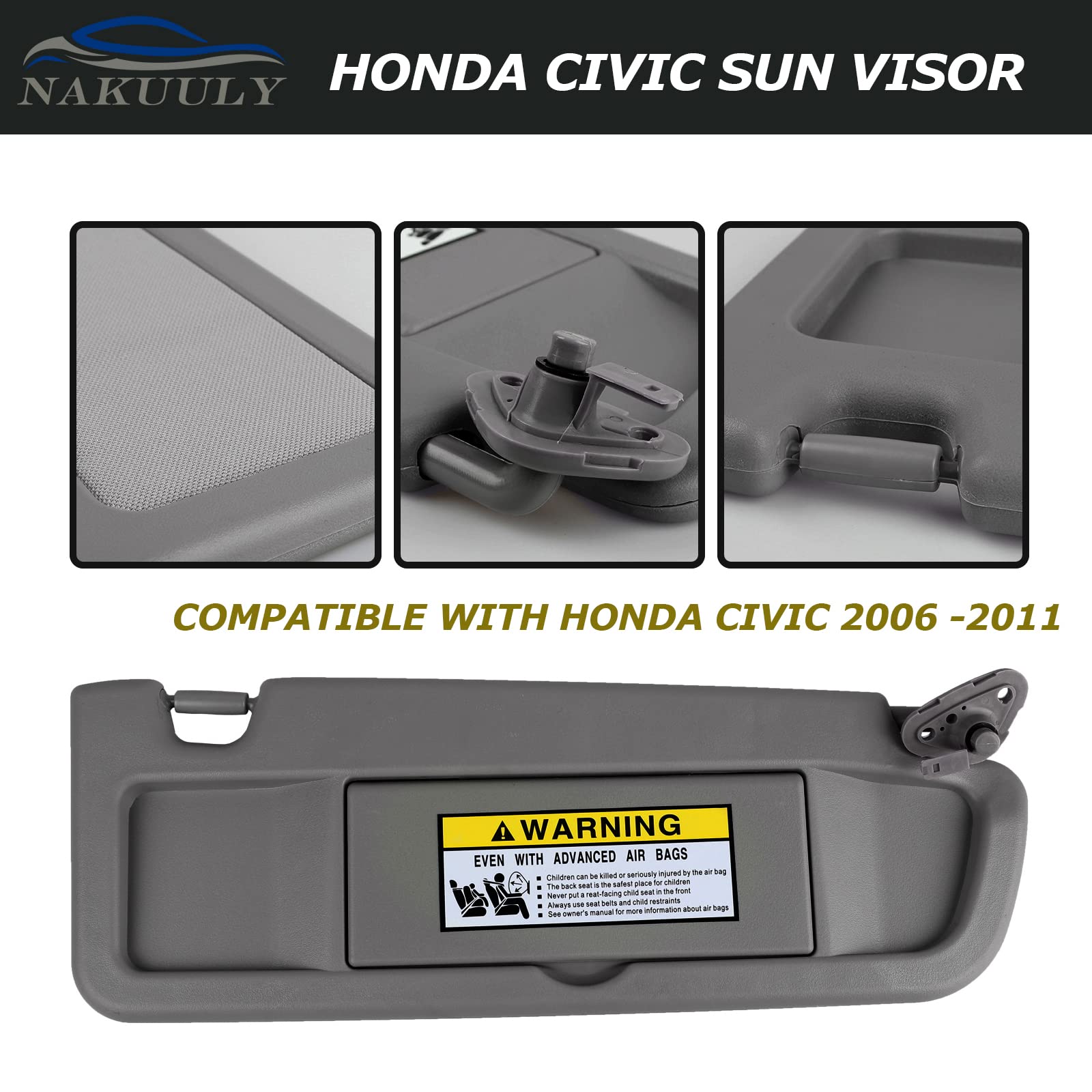 Bracket-ready installation with Nakuuly Atlas Gray sun visor for Civic.