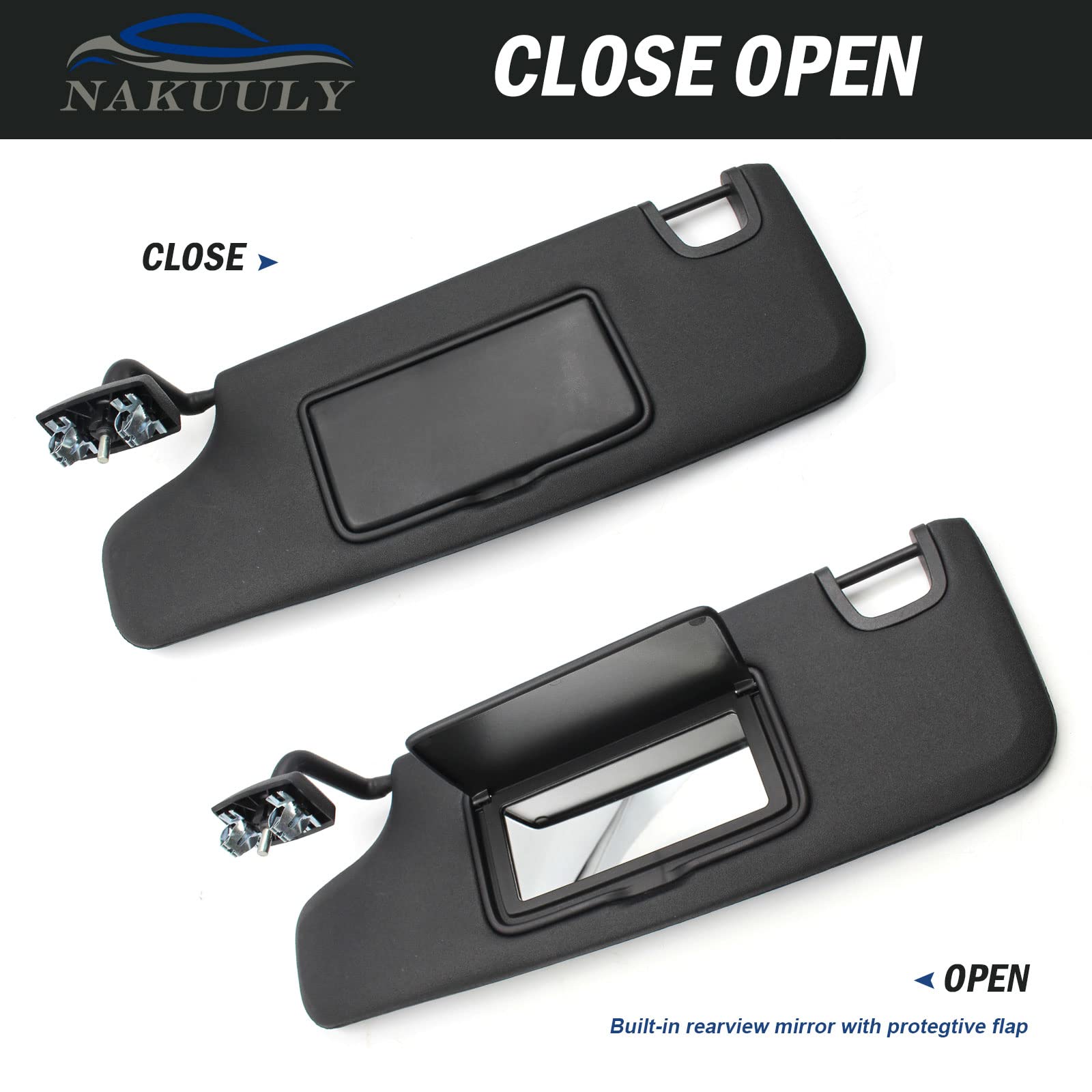 Nakuuly sun visor with embedded mirror adds practical interior utility.