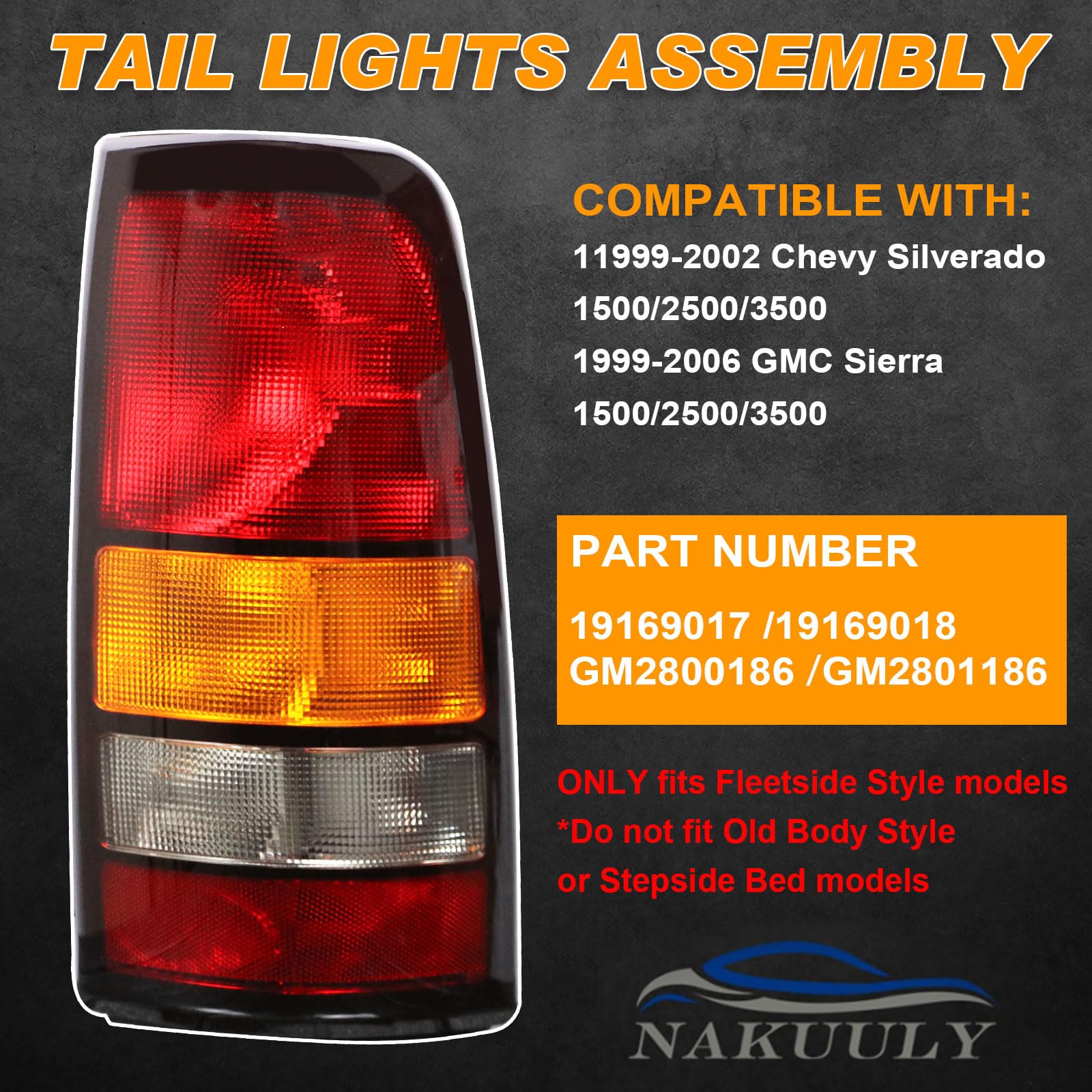 Nakuuly tail light for Chevy Silverado passenger side with black border improves rear visibility