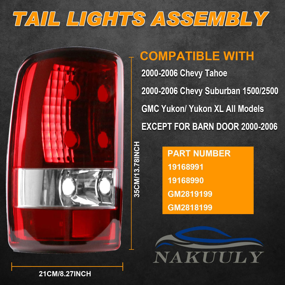 Nakuuly tail light passenger-side for Suburban with chrome housing and red/clear lens, easy fit