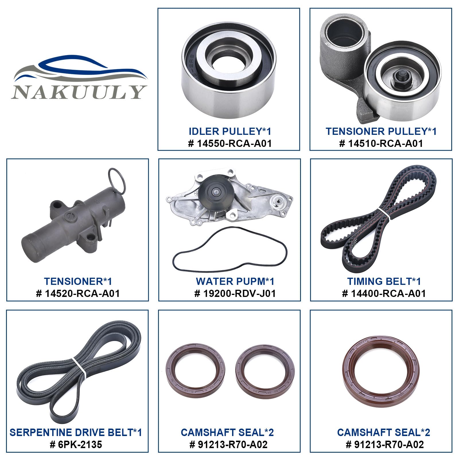 Nakuuly timing belt kit tensioner pulley reduces strain for a smoother drive.