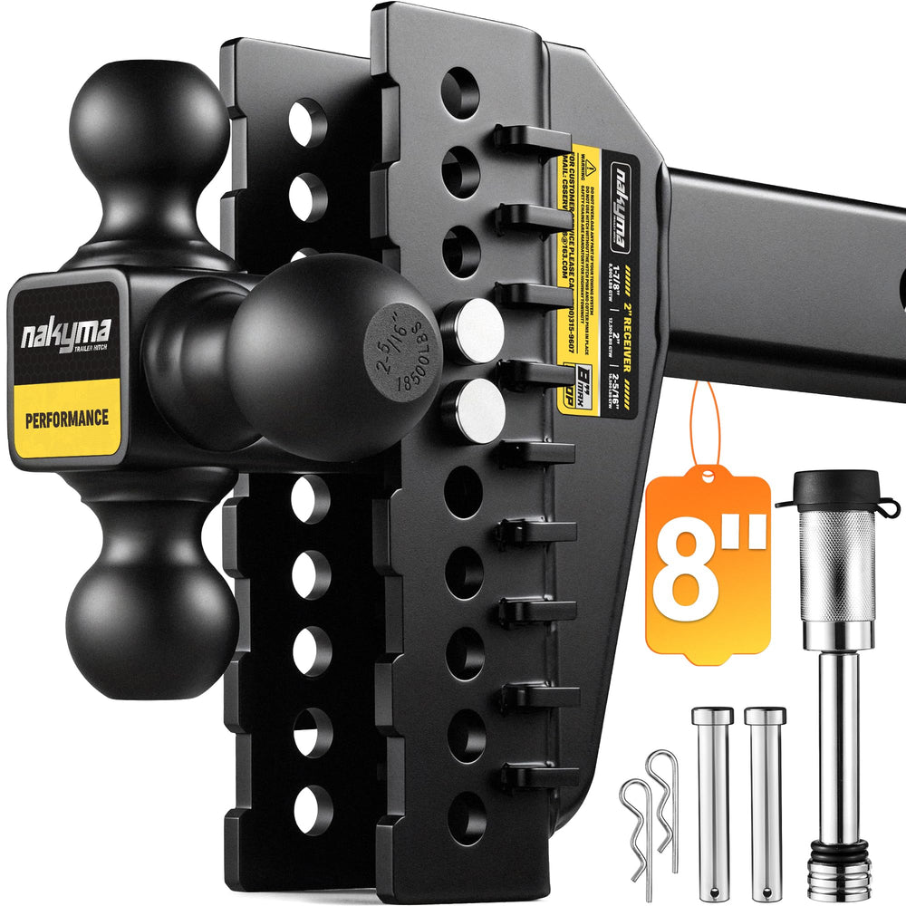 Nakyma adjustable drop hitch with 8-inch drop for precise tow alignment