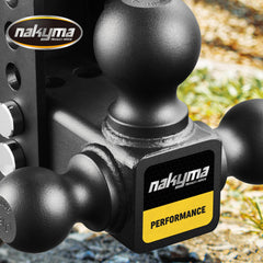 Nakyma eight-inch drop hitch in use, precise height adjustment for towing.