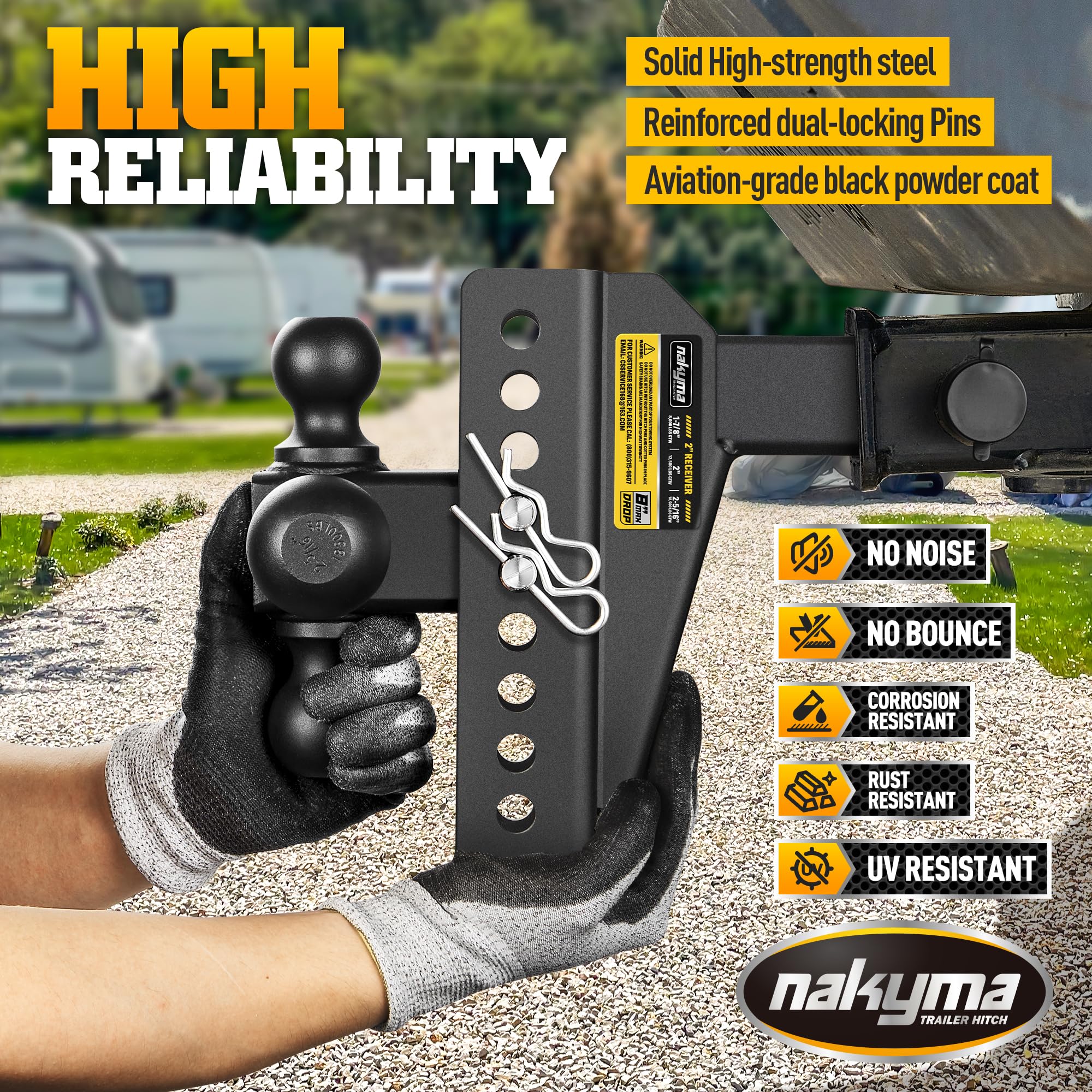 Nakyma high-strength steel with corrosion-resistant coating for outdoor towing.