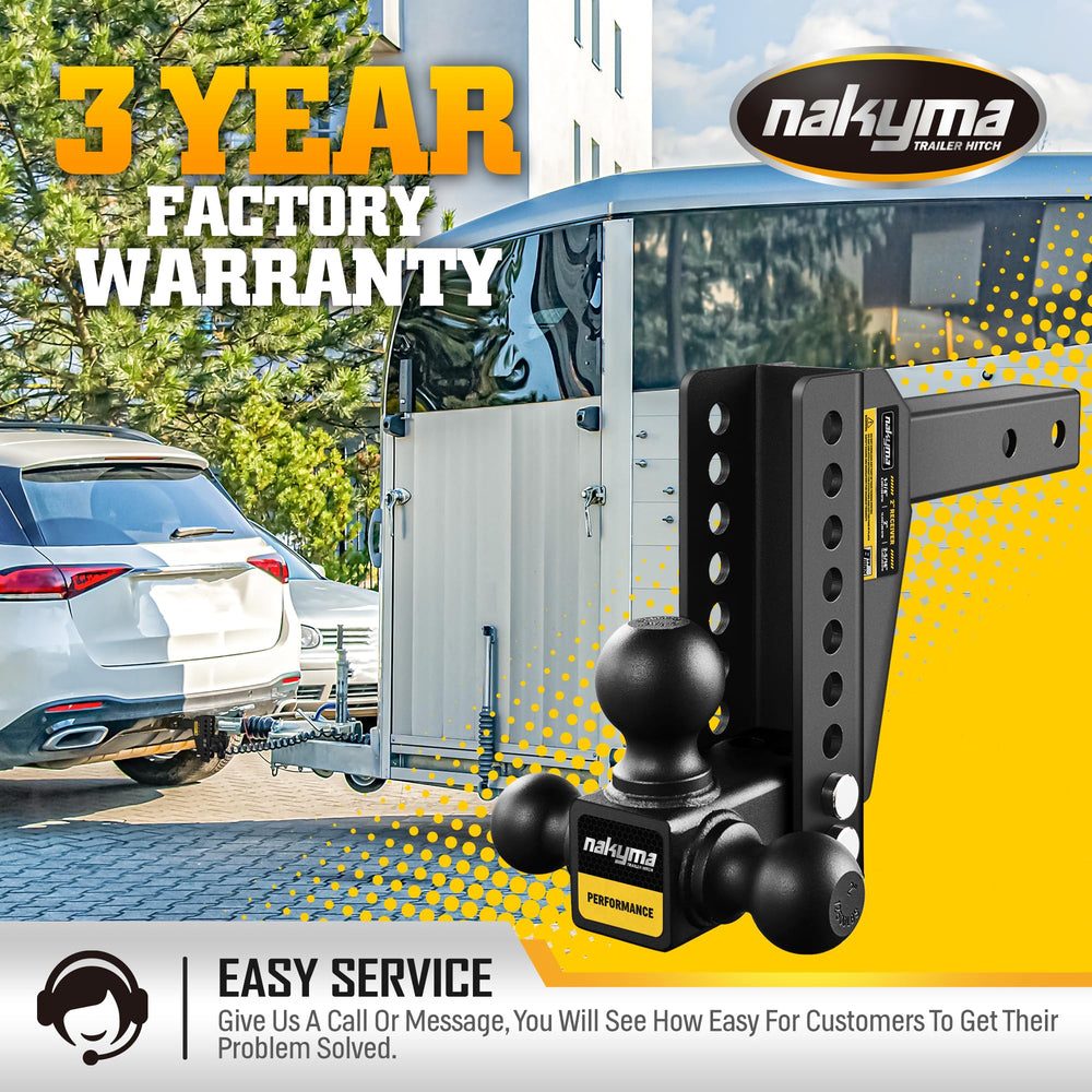 Nakyma versatile trailer hitch for boats, RVs, and campers.