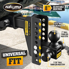 Nakyma tri-ball one-piece design, secure connections across trailer sizes.