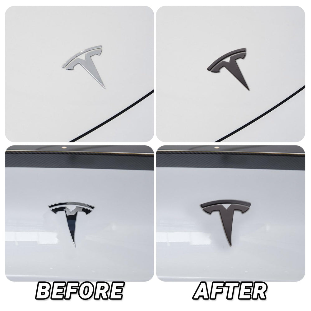 Nanaholy two-piece emblem set for Tesla Model 3, back view shows secure fit.