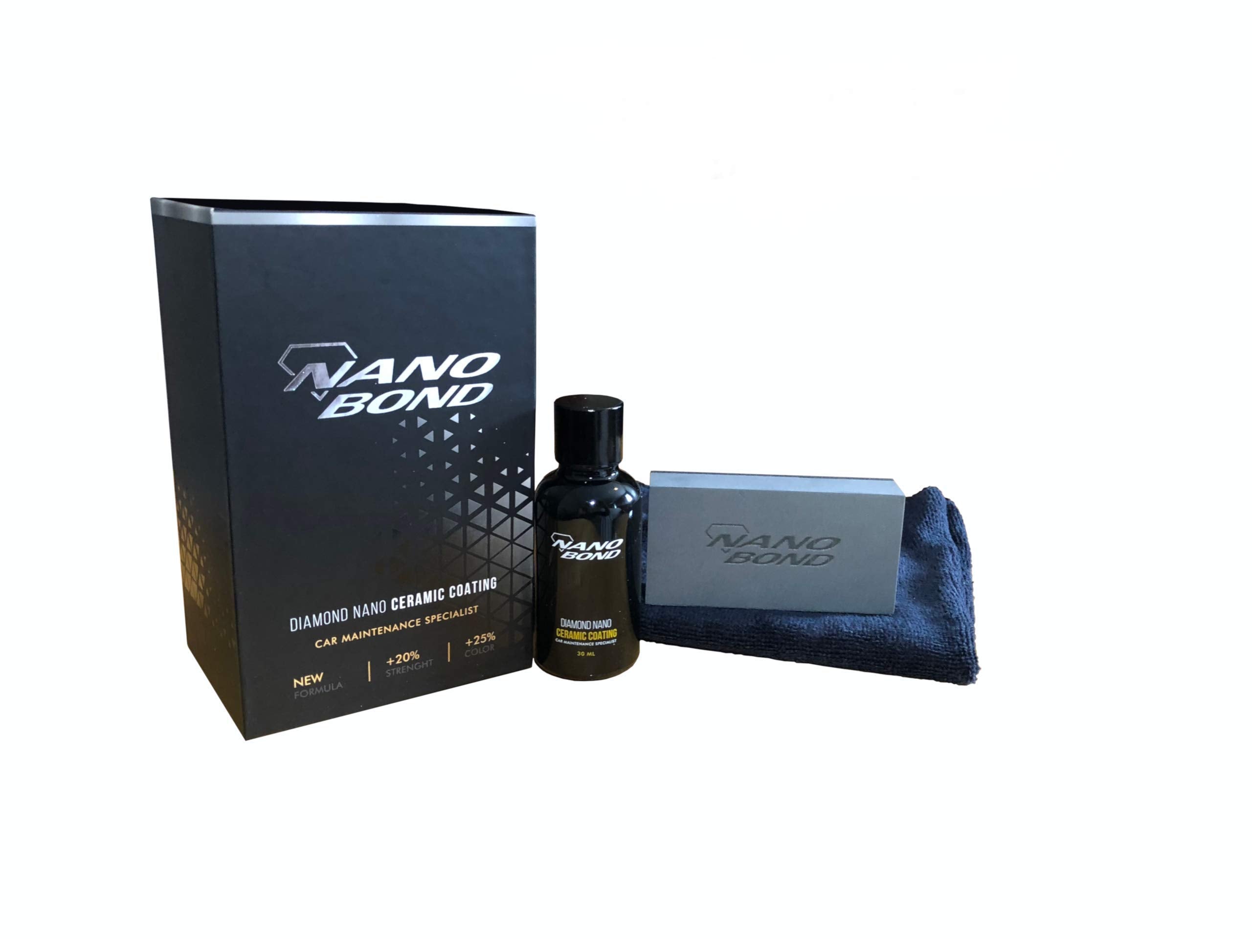 Nano Bond Ceramic Coating bottle ready for durable paint protection.