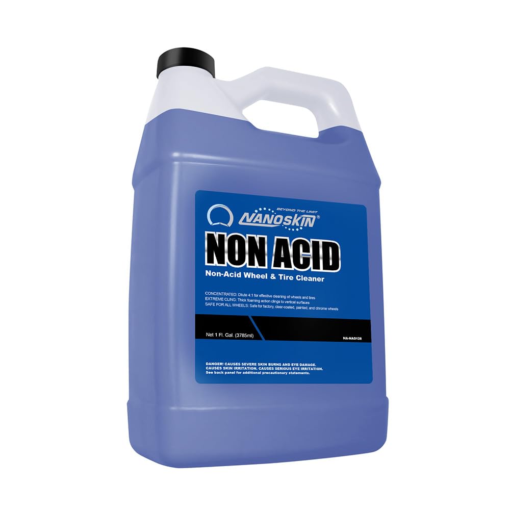 Nanoskin Non-Acid Wheel Cleaner with thick foam lifts brake dust from rims.