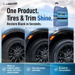 Nanoskin Wet Look Tire Dressing delivers long-lasting gloss after cleaning