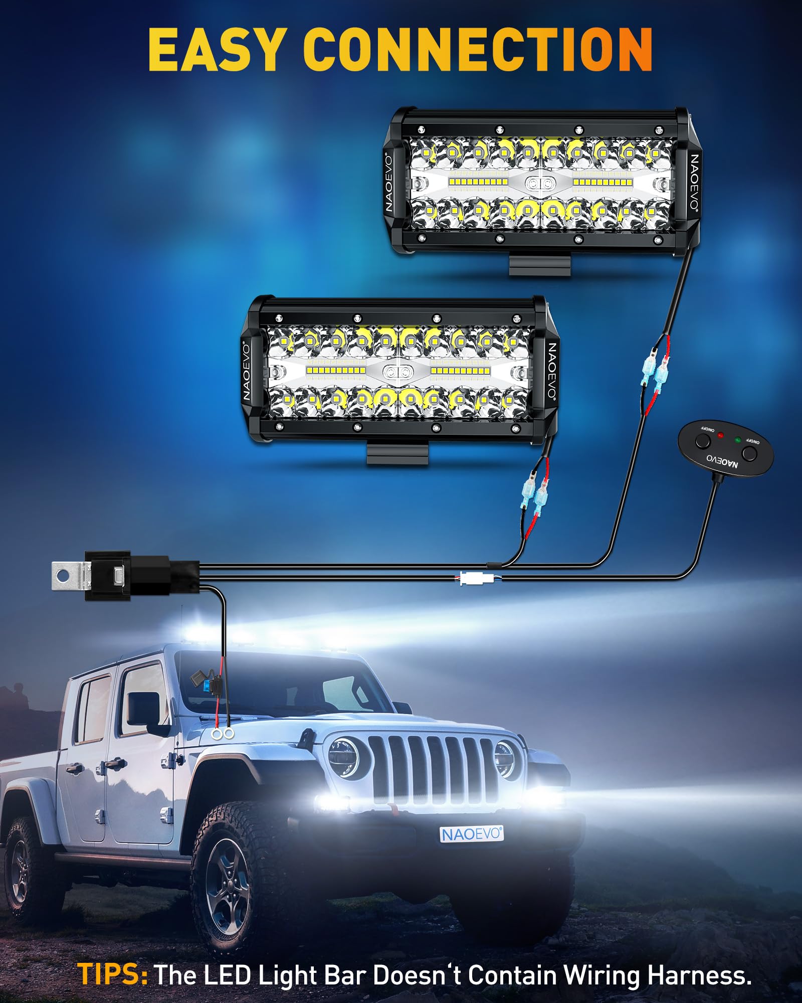 NAOEVO 45-degree adjustable bracket allows quick beam direction change.