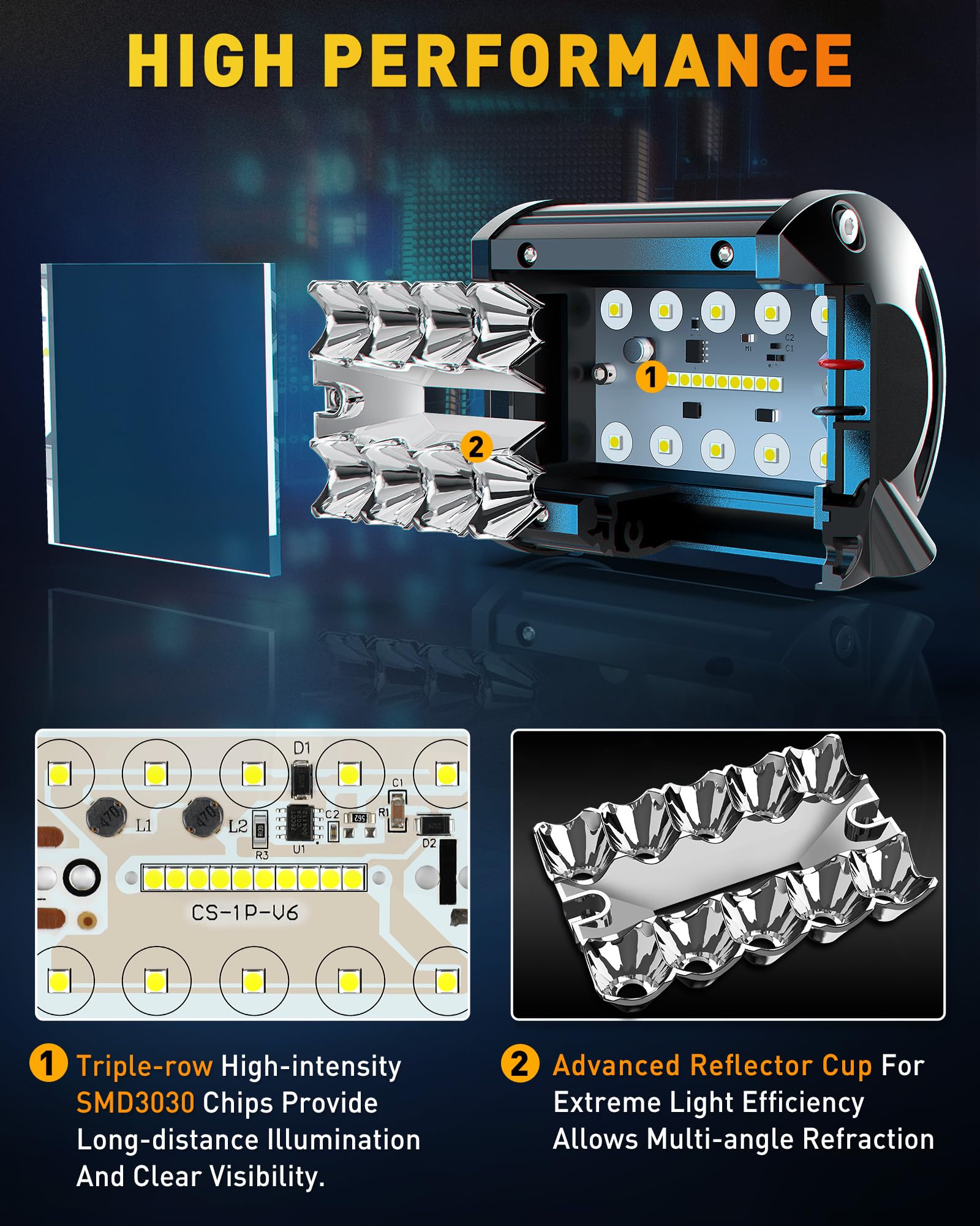 NAOEVO 4-inch LED pod light assembly front demonstrates compact high-output lighting