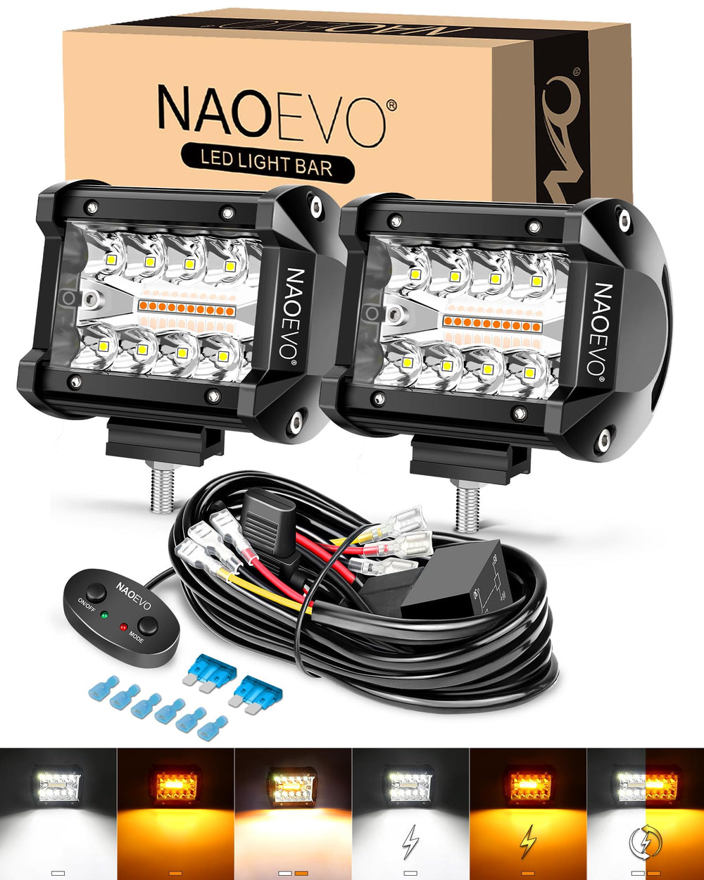 NAOEVO 4-inch LED pod white-amber spot beam for precise night visibility.