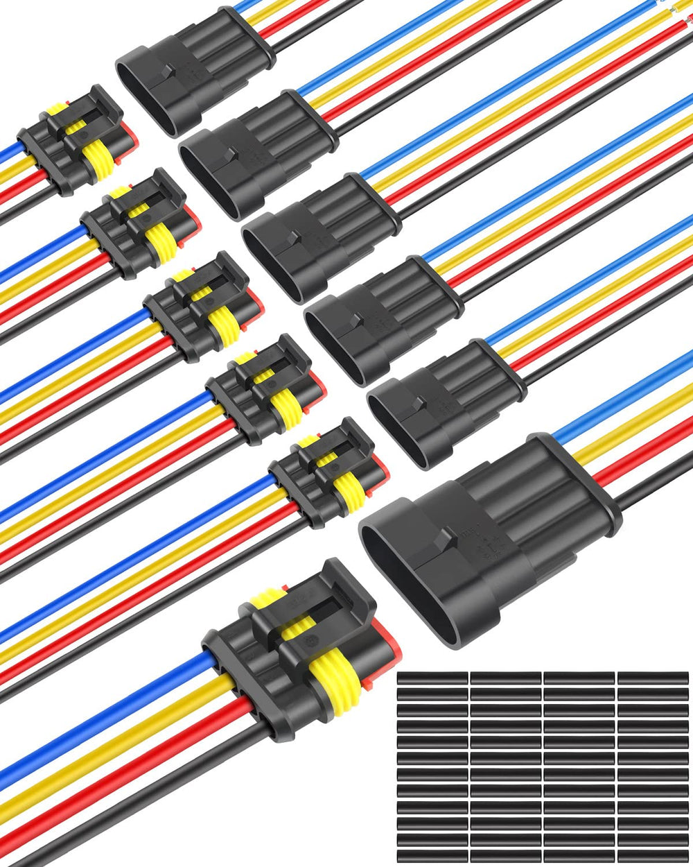 NAOEVO 4-pin waterproof connector male in rugged PA66 housing for durable automotive use.