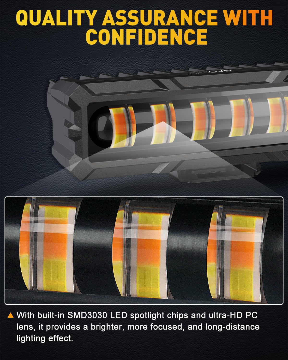 NAOEVO 6-inch LED light bar back view showing cooling features