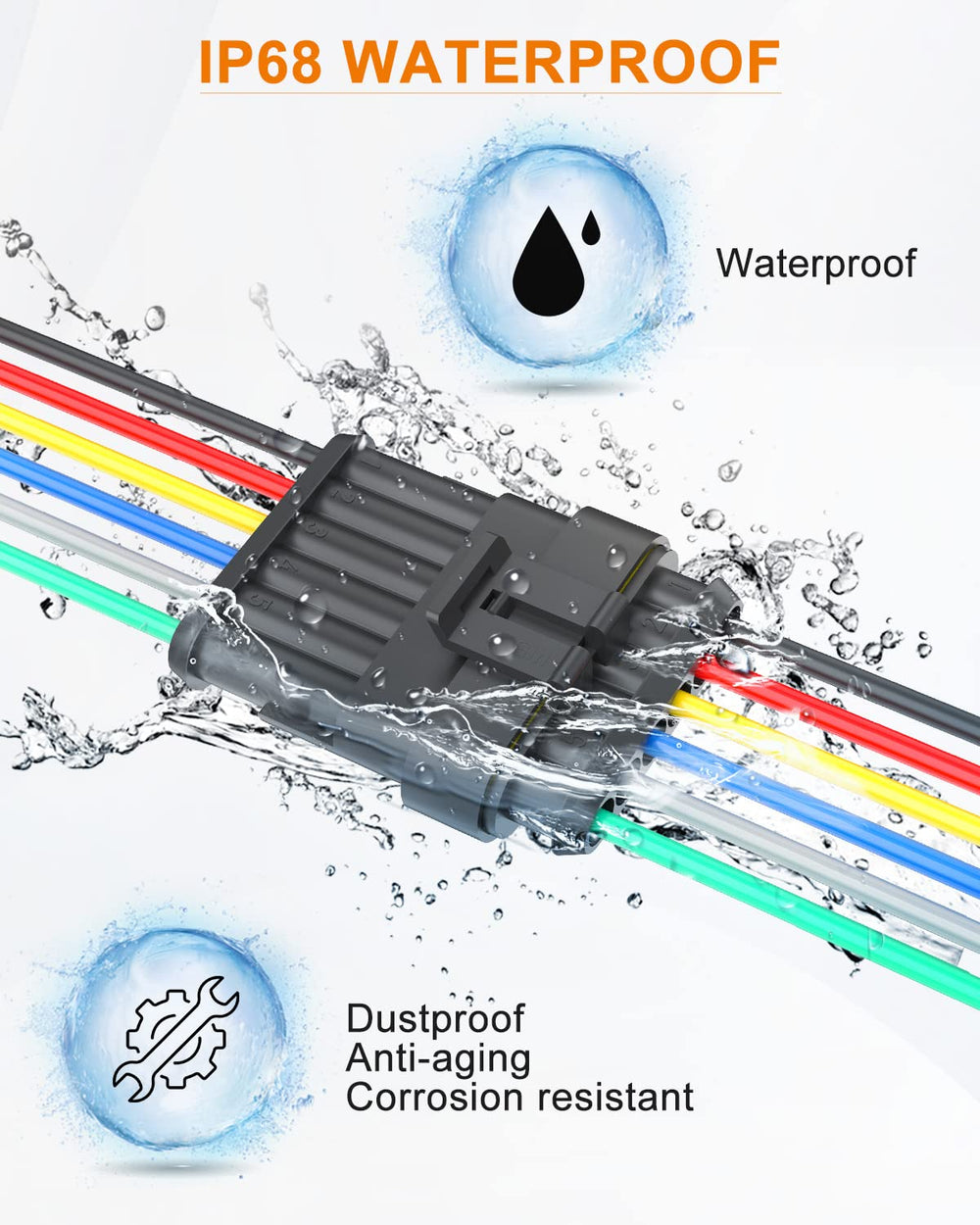 NAOEVO 6-pin connector kit shown with heat shrink tubing for a sealed finish.