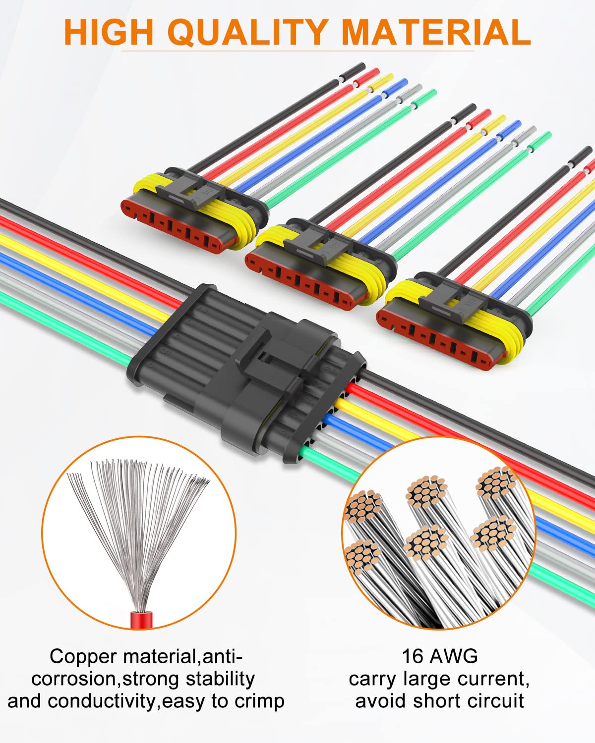 NAOEVO 6-pin waterproof connector female ready for quick install on vehicles.