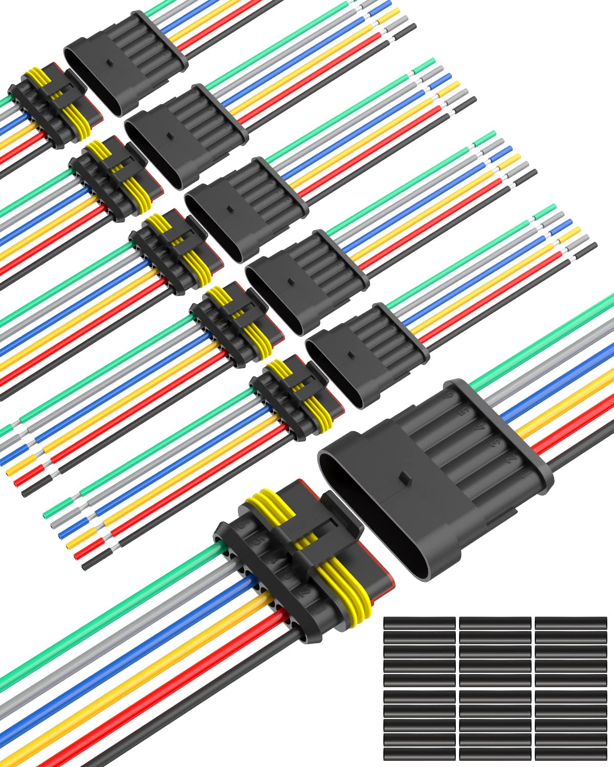 NAOEVO 6-pin waterproof connector male with 4.9 inch wire for durable automotive connections.