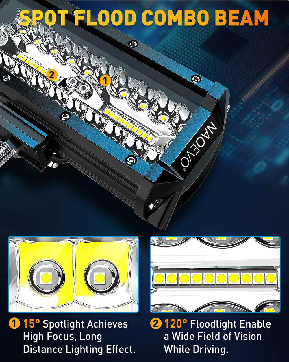 NAOEVO 7 Inch light bar with 30-degree spot for distance