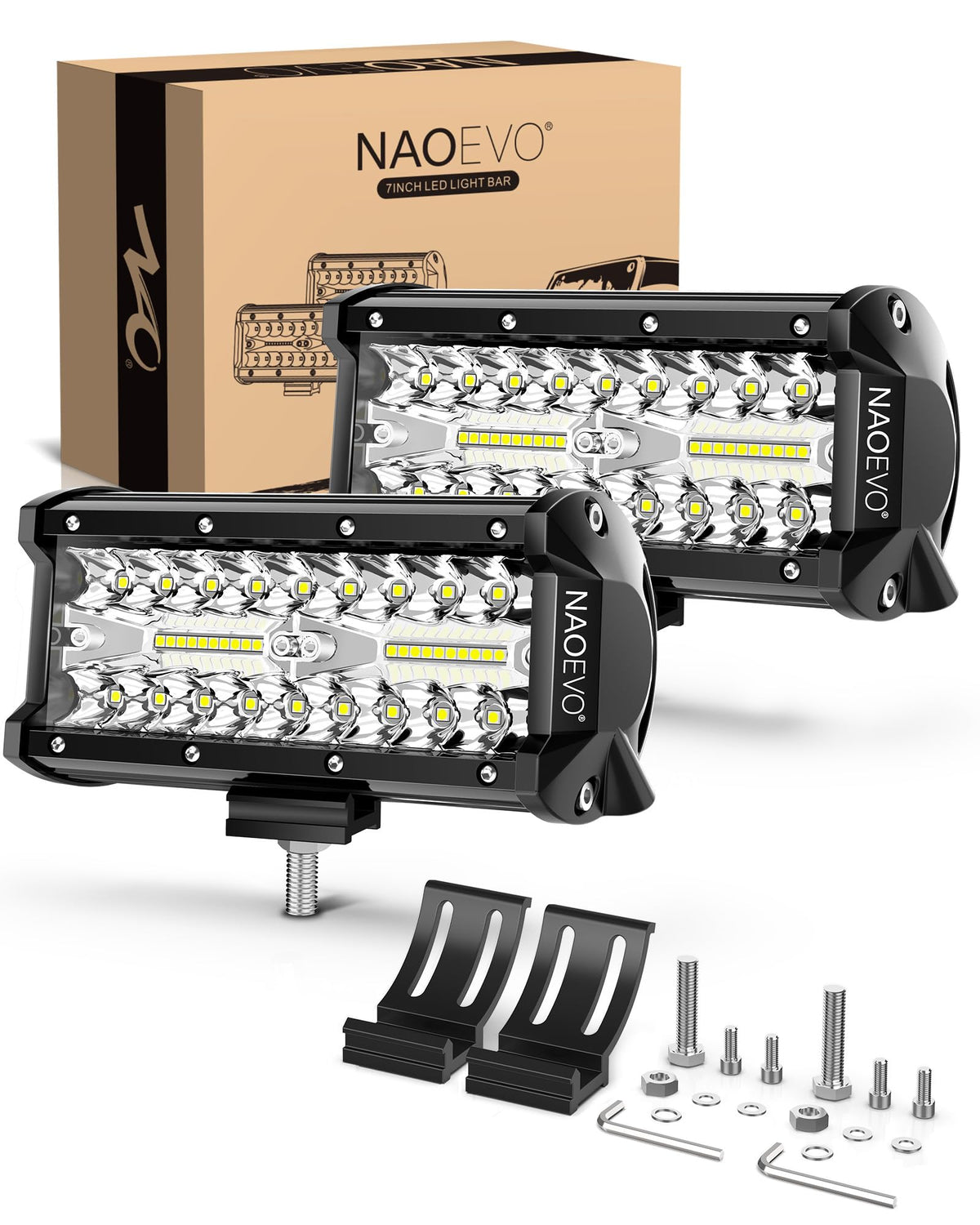 NAOEVO 7 Inch LED light bar spot beam for long-range night visibility
