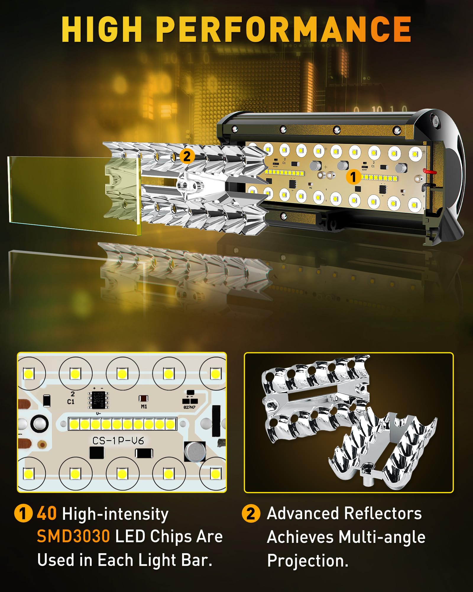 NAOEVO IP68-rated light bar durable against rain and dust for outdoors