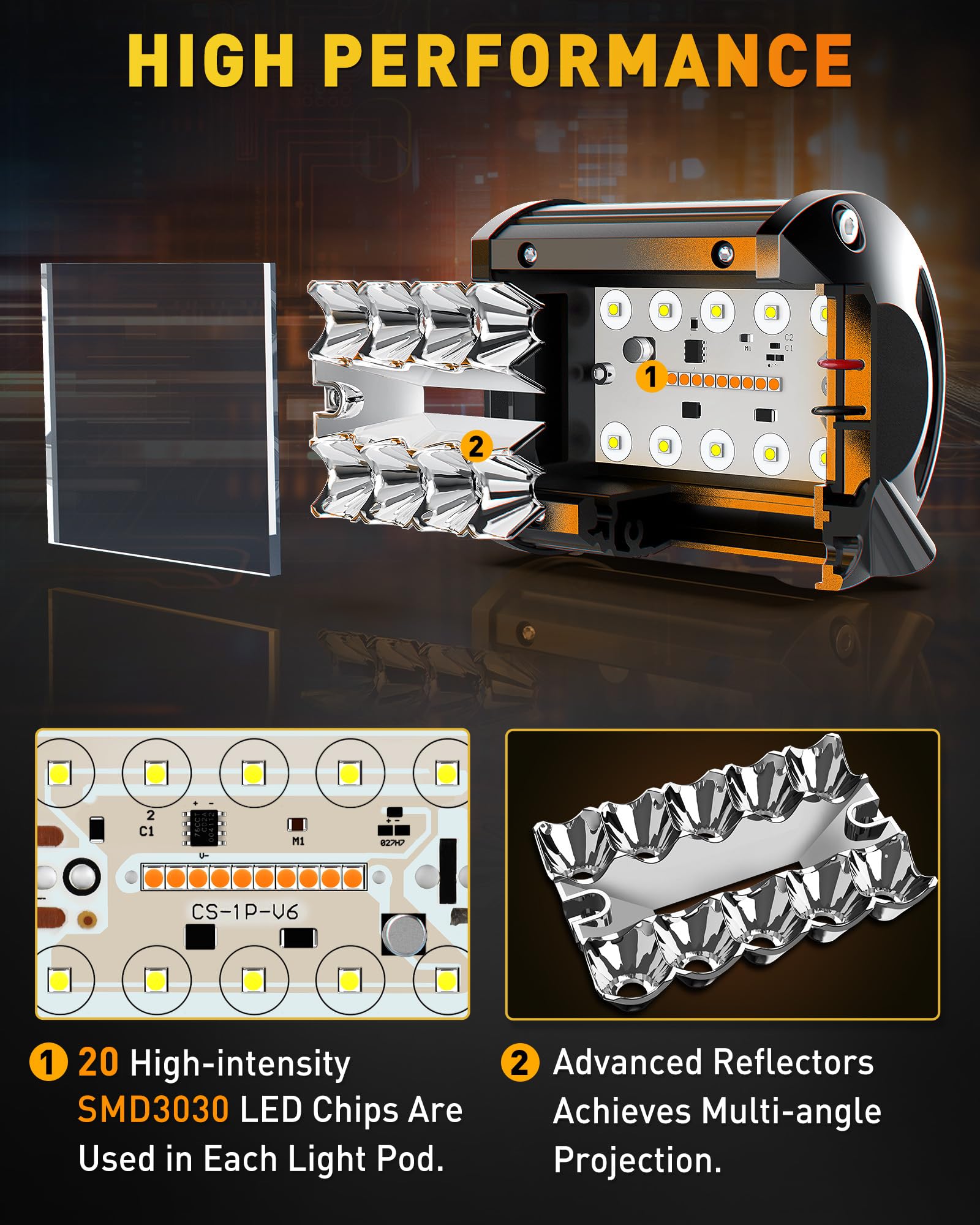NAOEVO aluminium-housing IP68 LED pod resists weather and dust.