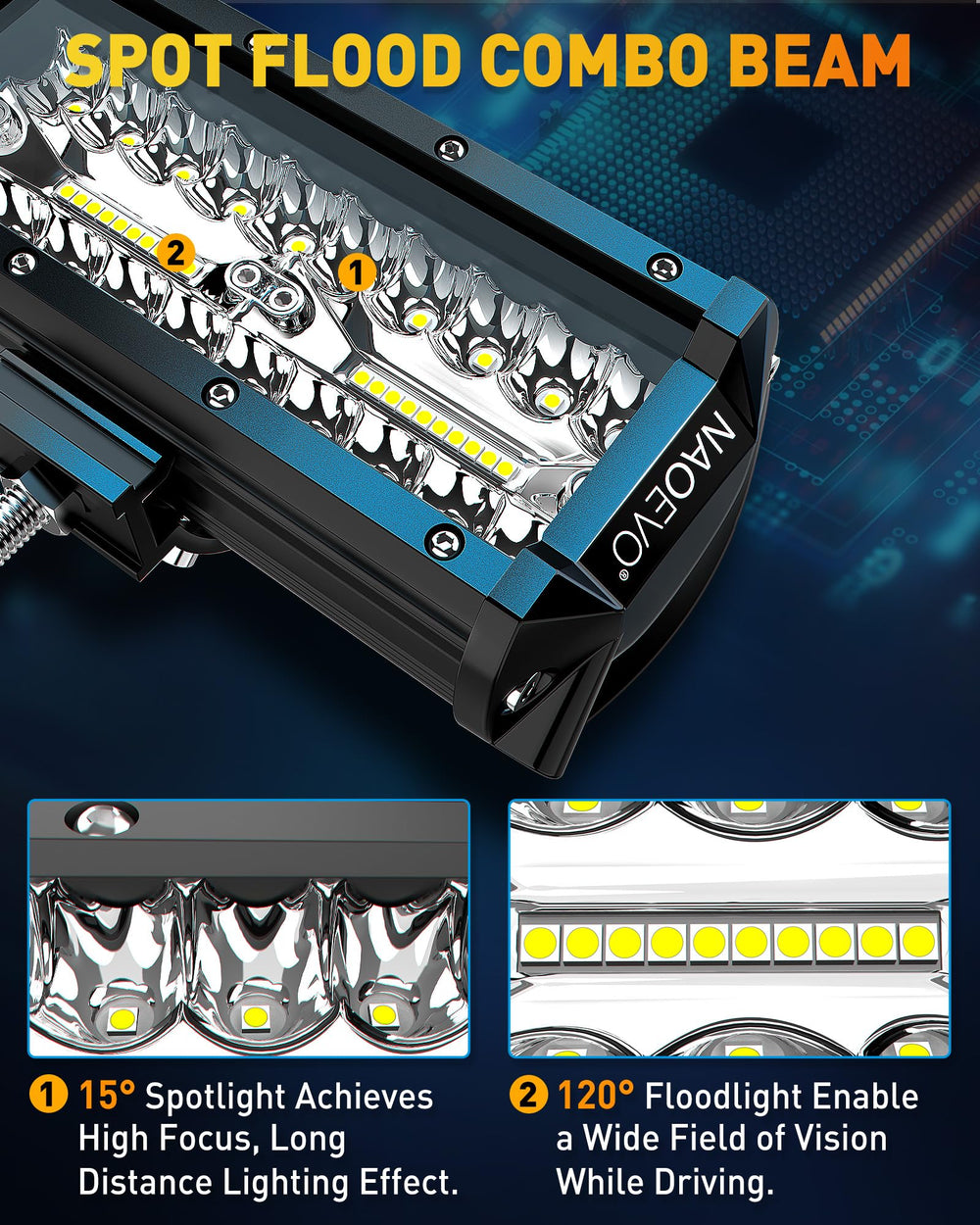 NAOEVO IP68 waterproof rating ensures durability in rain and snow.