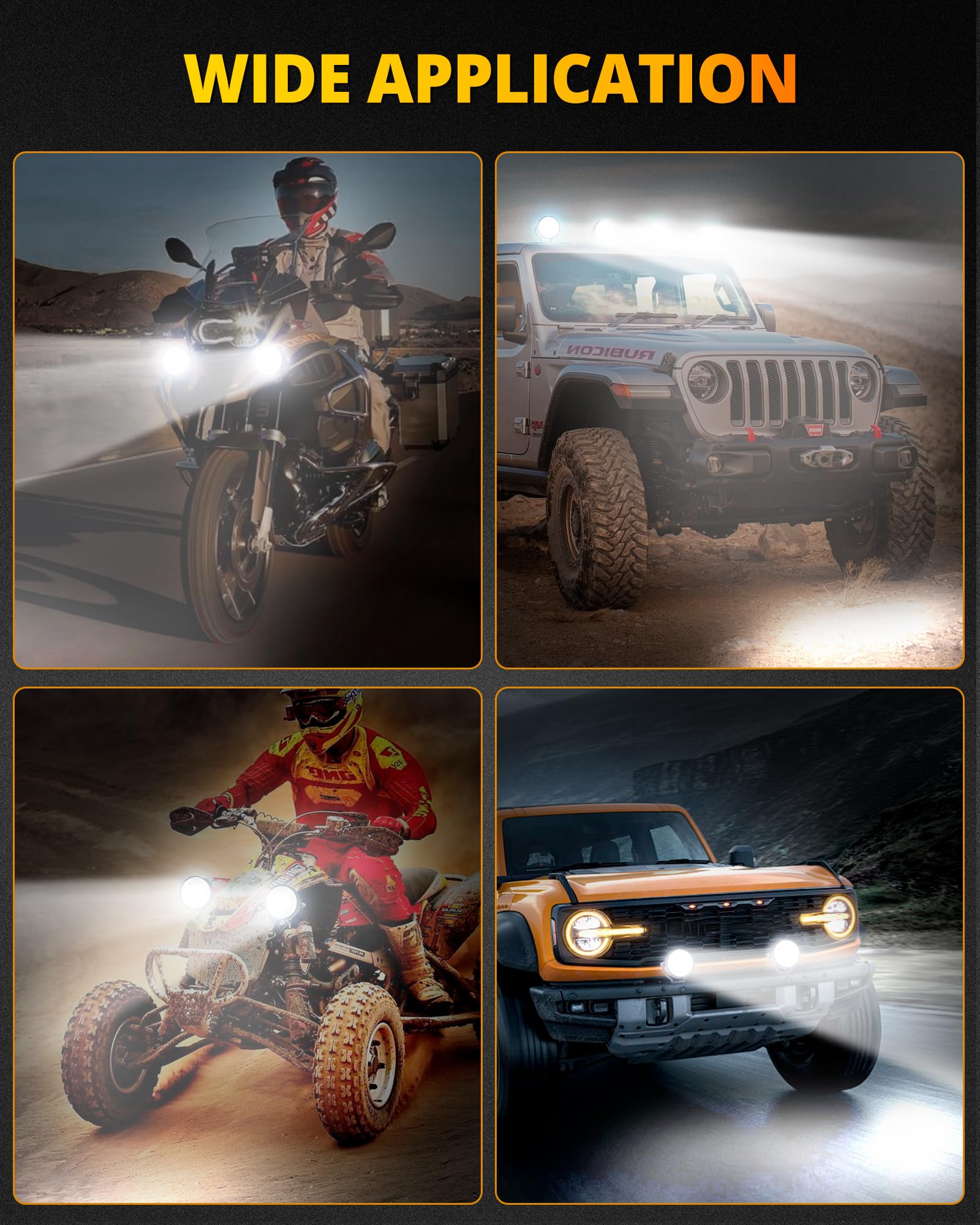NAOEVO off-road ready light pods with necessary mounting hardware