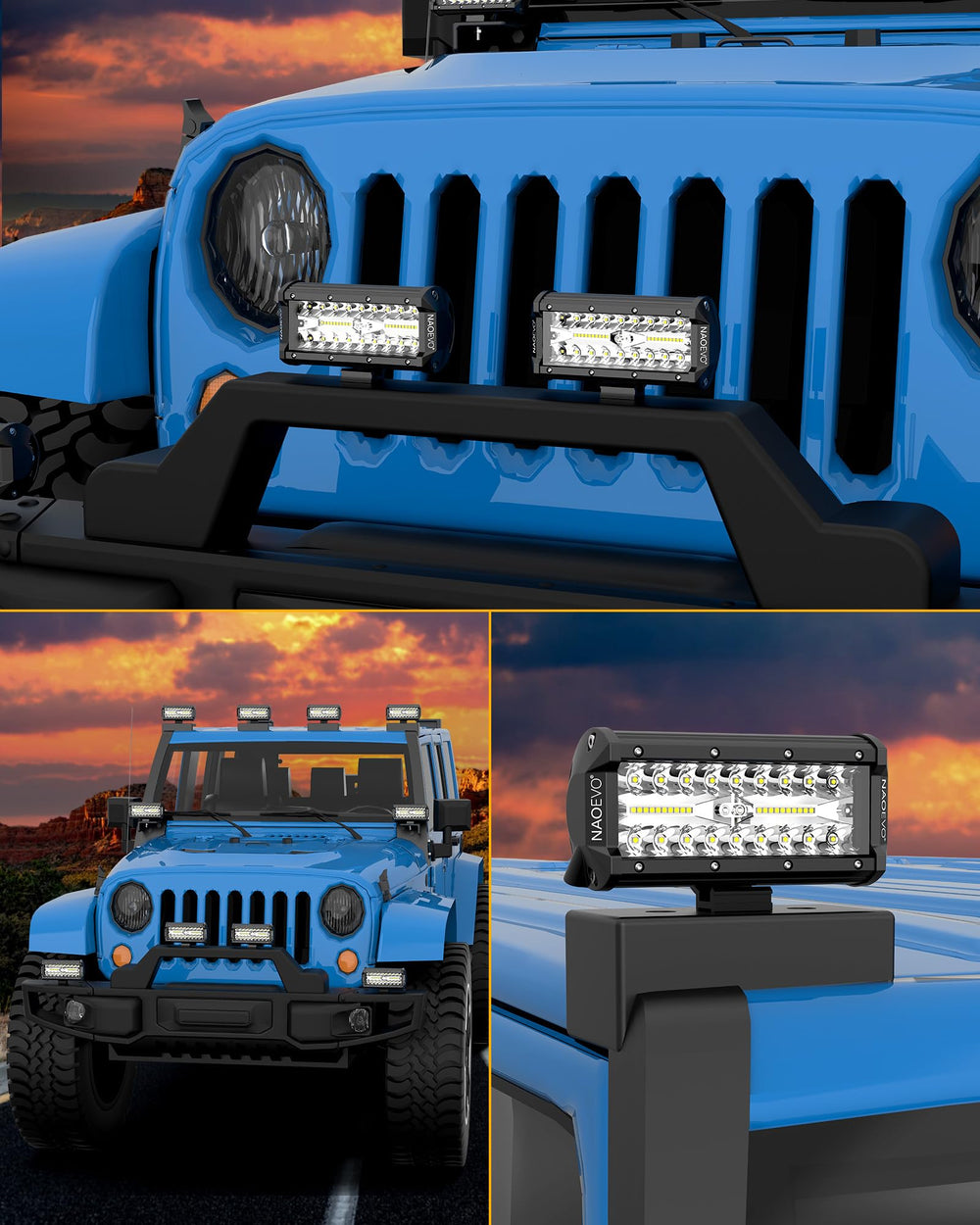 NAOEVO light bars fit trucks, boats, ATVs, and UTVs
