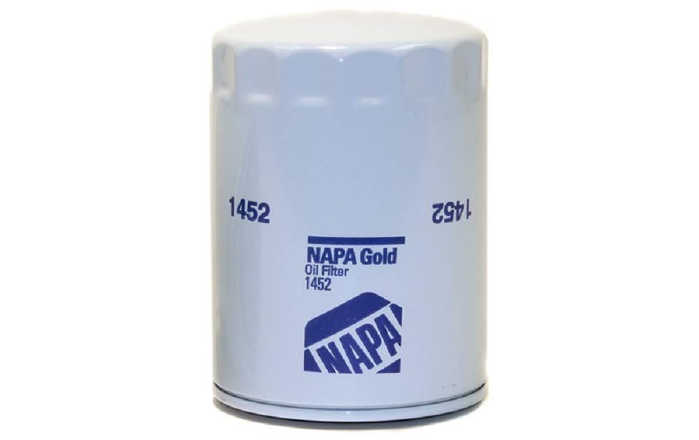 Napa Gold Oil Filter 1452 front view with durable metal body for leak resistance.