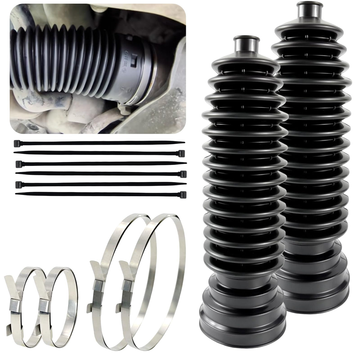 Narati tie rod boot rack and pinion kit in a two-piece setup ready for replacement