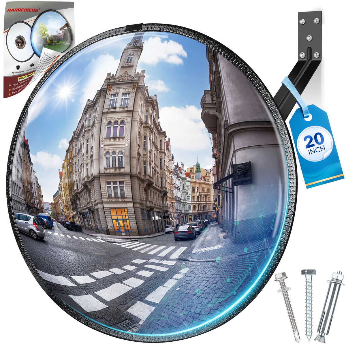 Narremcoy 20-inch HD acrylic convex mirror with wide-angle clarity for driveways