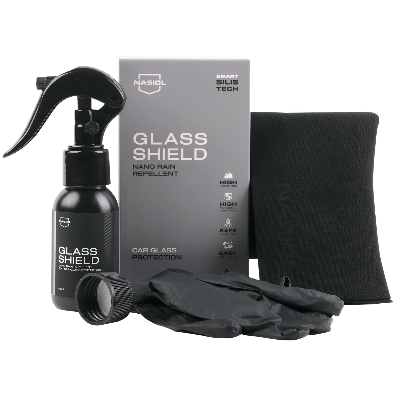 Nasiol GlasShield driver-view-before-after highlighting enhanced visibility at all speeds.