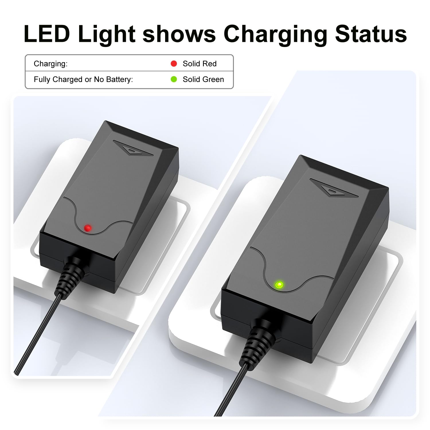 NASTIMA 6V LiFePO4 charger with LED indicators for easy monitoring.