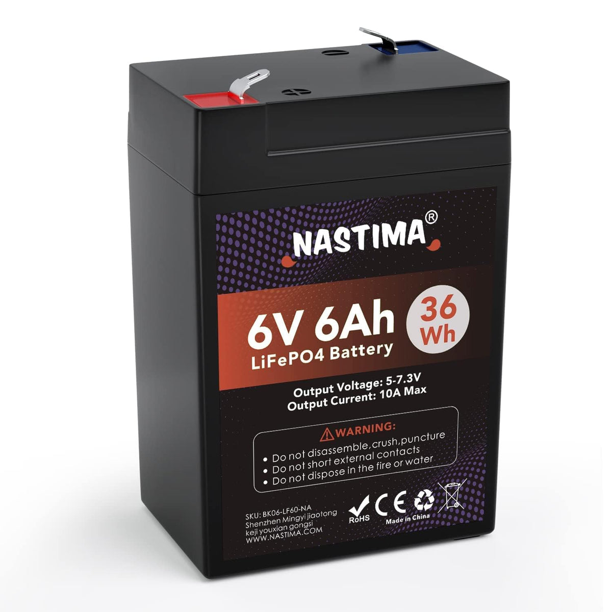 NASTIMA 6V6Ah battery front view powering emergency lights reliably.