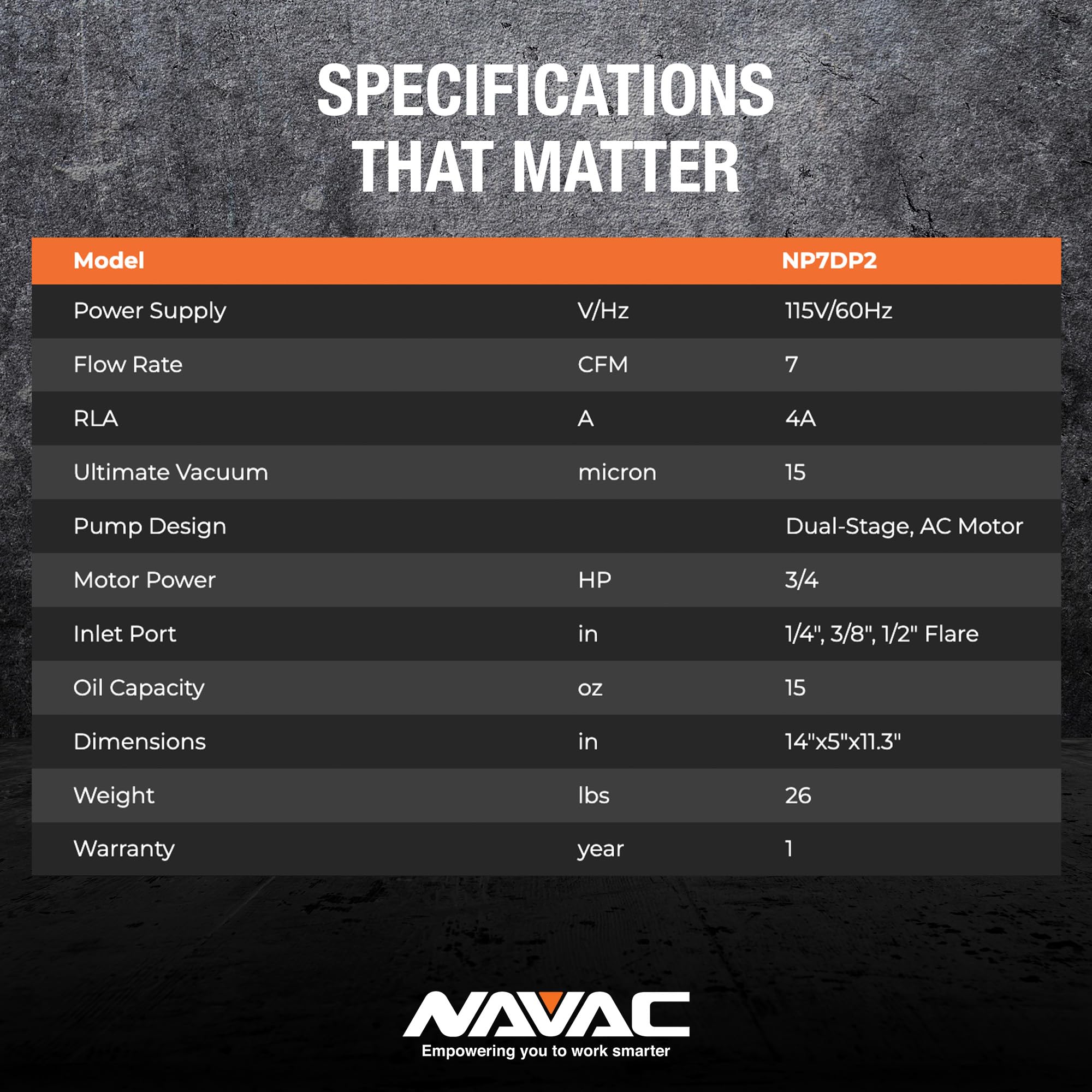 NAVAC NP7DP2 built-in check valve prevents backflow during power loss