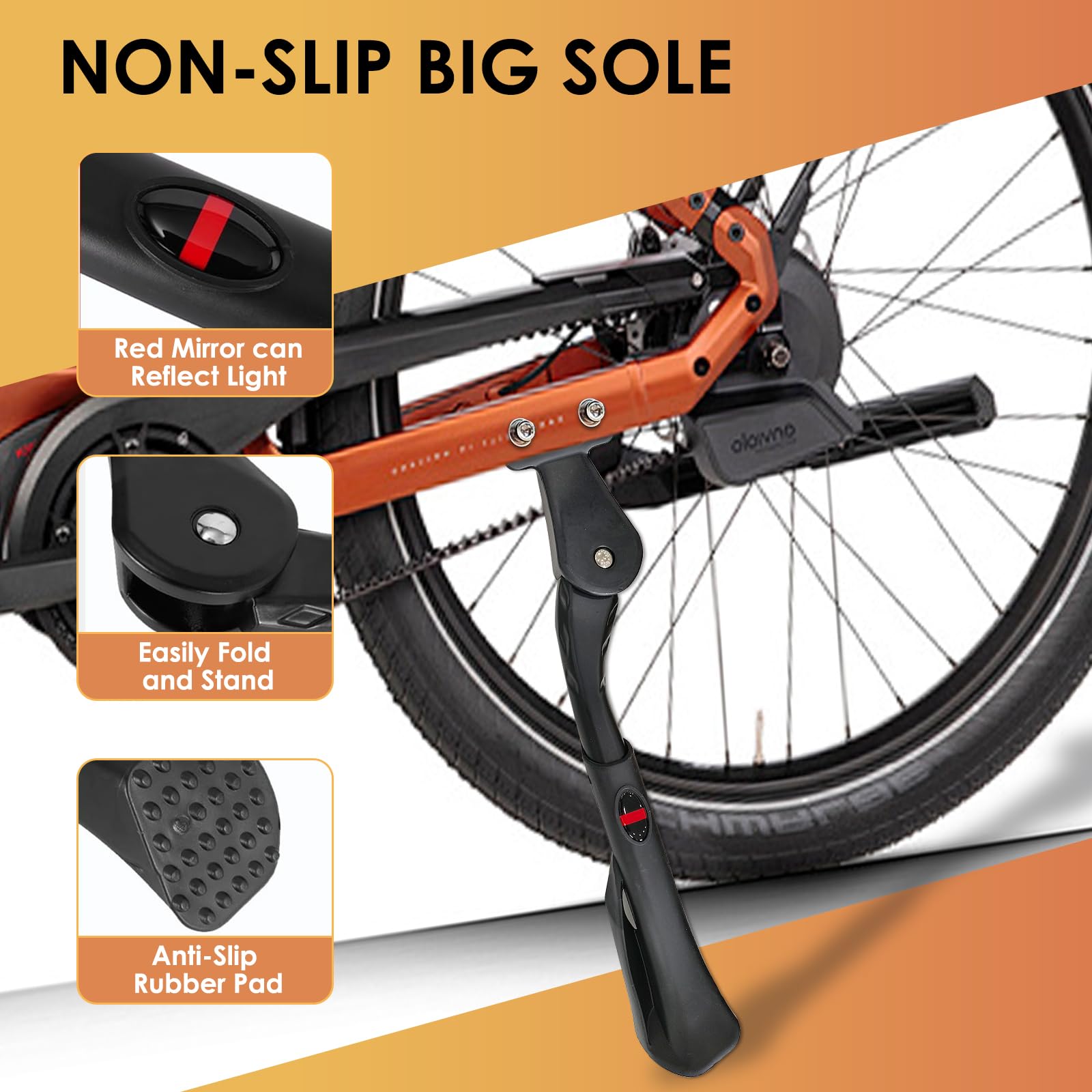 Navasure bike kickstand wide foot for stability on mud and uneven terrain