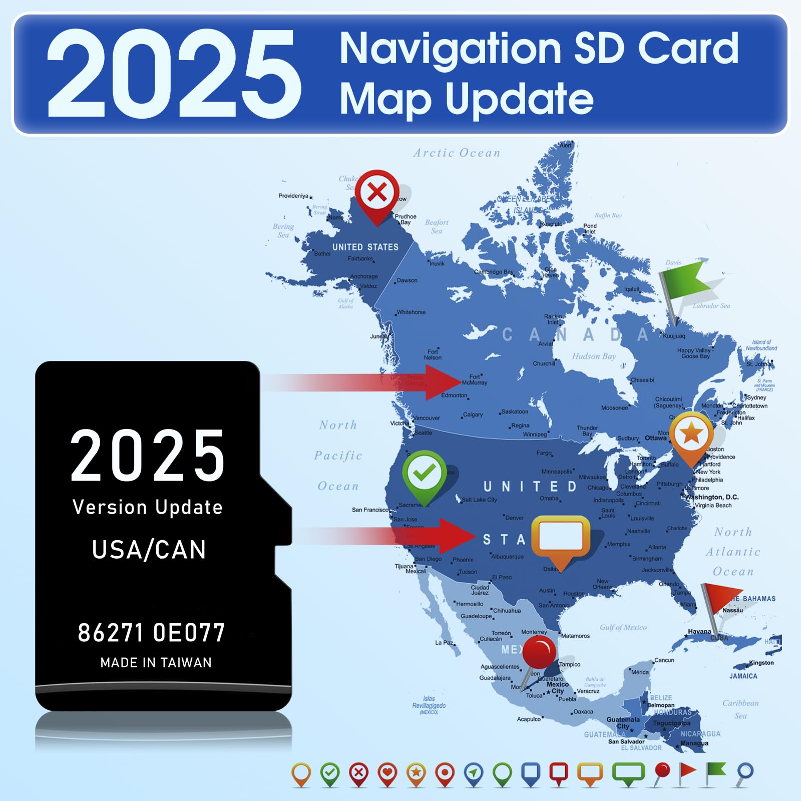 Navtimi 2025 map update on dashboard screen for USA and Canada.