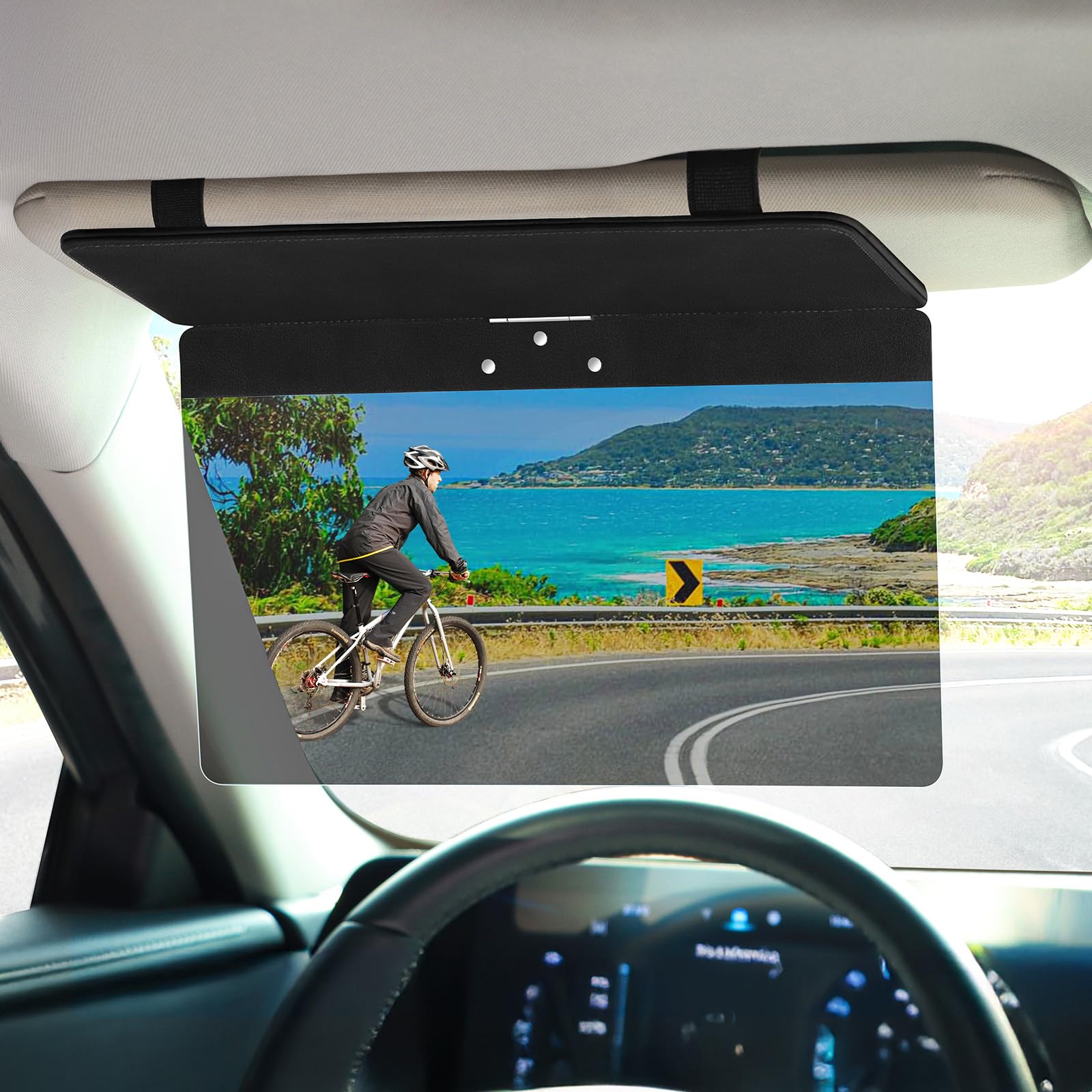 NAZZO Sun Visor Extender front view blocks glare for clearer daytime visibility.