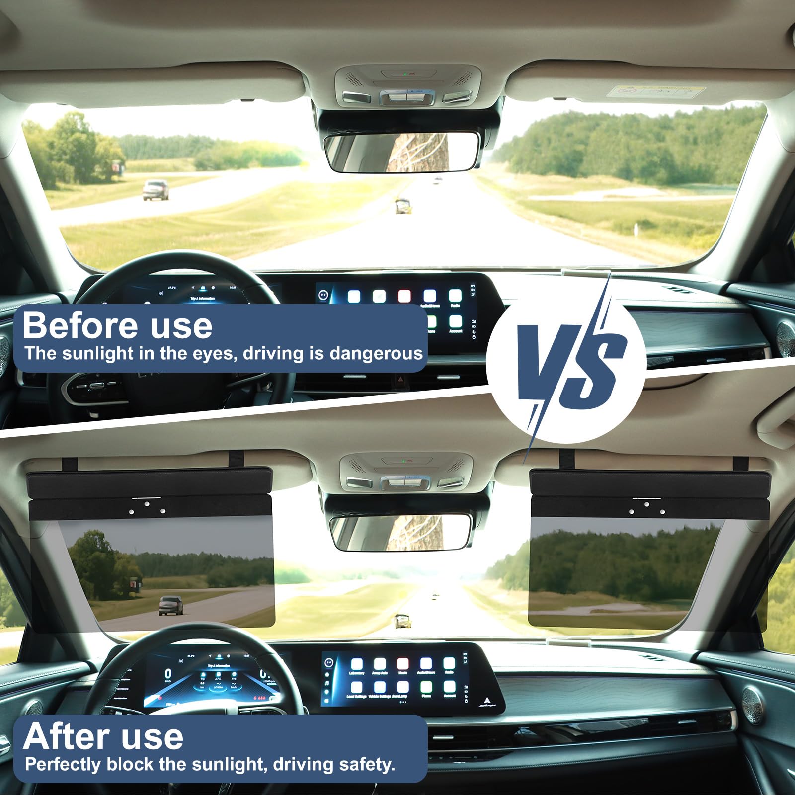 NAZZO Sun Visor Extender polarized lens reduces glare and UV for comfortable driving.