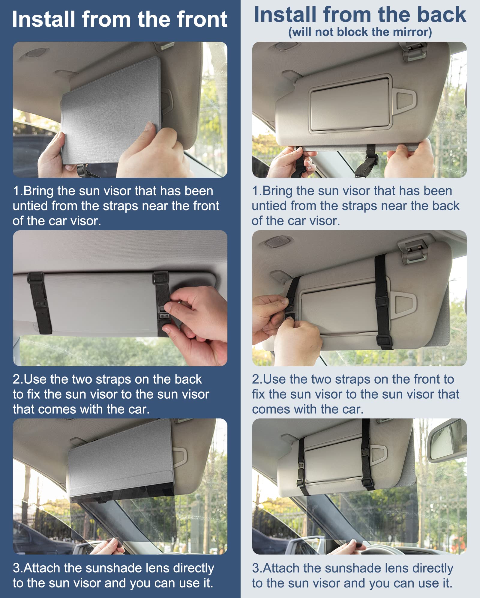 NAZZO ultraviolet filtering sun visor extension supports safer daytime driving visibility.