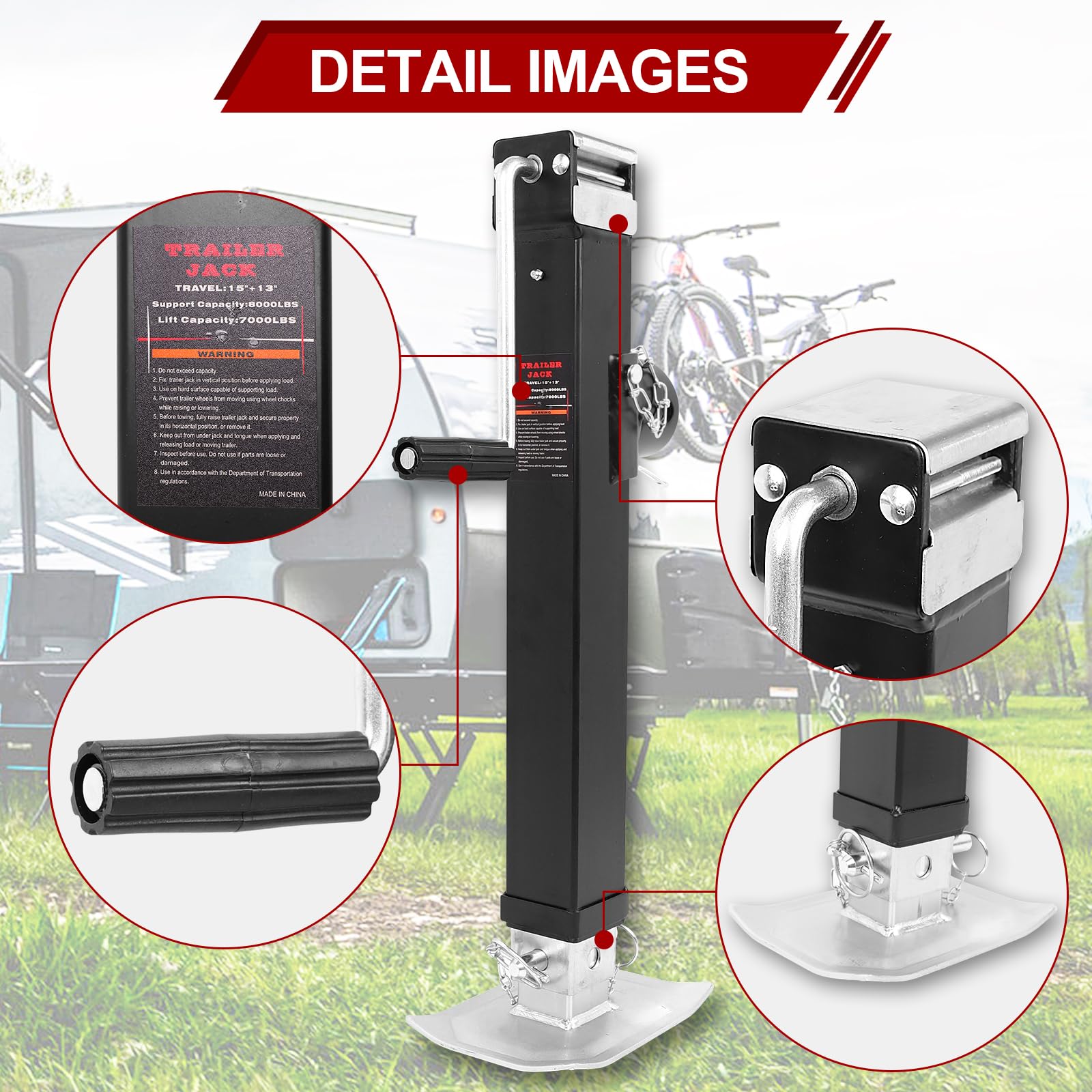 NBJINGYI 28in lift range trailer jack simplifies leveling on uneven surfaces.