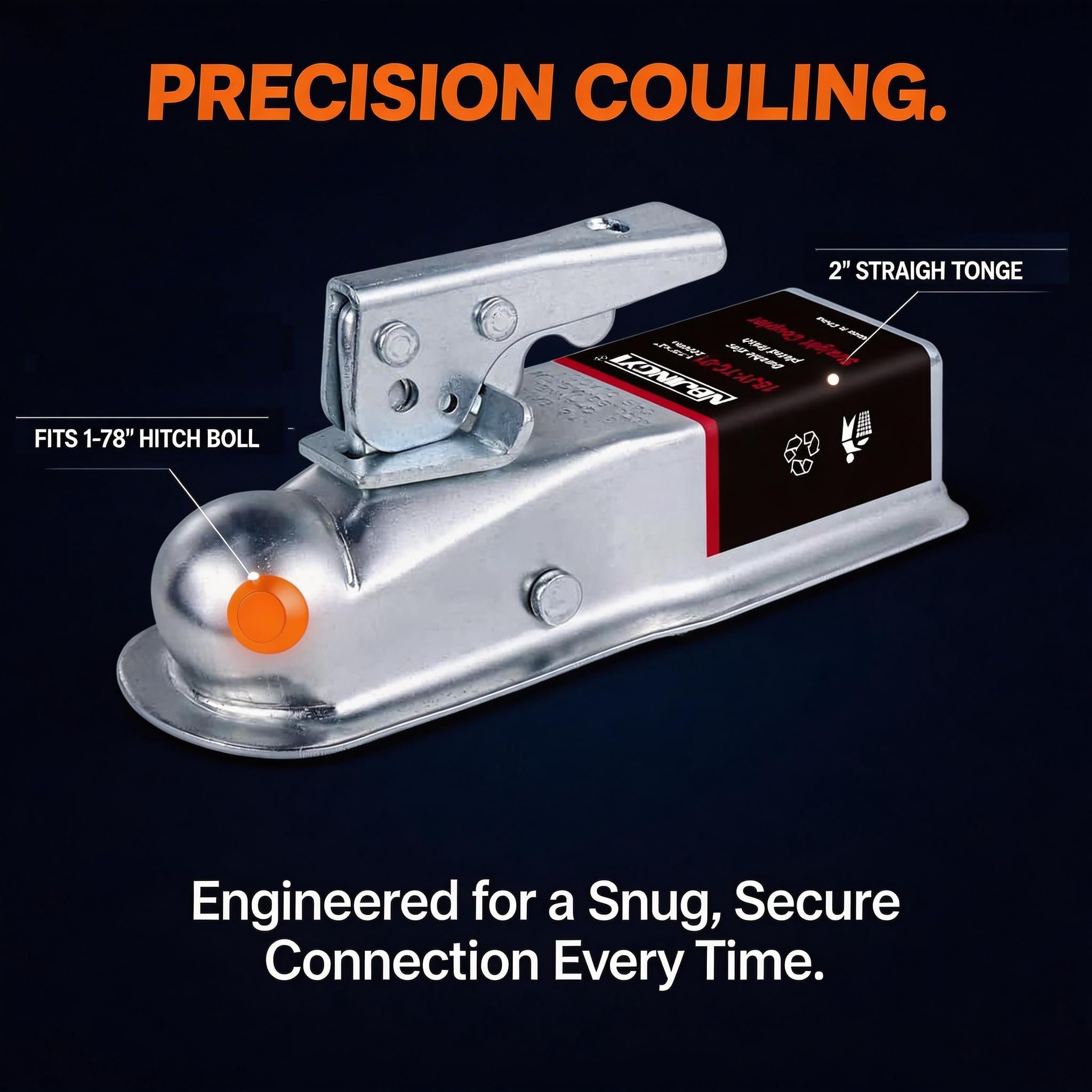 NBJINGYI quick-lock latch provides easy connection and secure seating on hitch ball