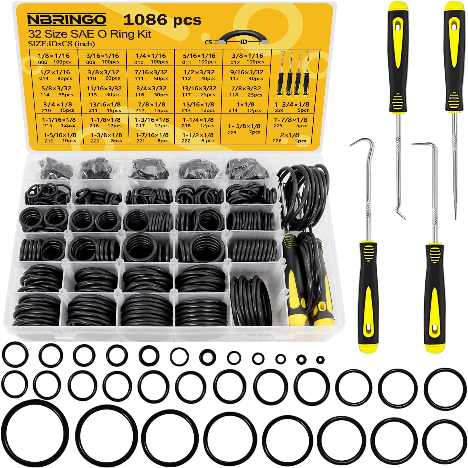 NBRINGO 1086 PCS O-Rings Kit in a labeled case for organized sealing options.