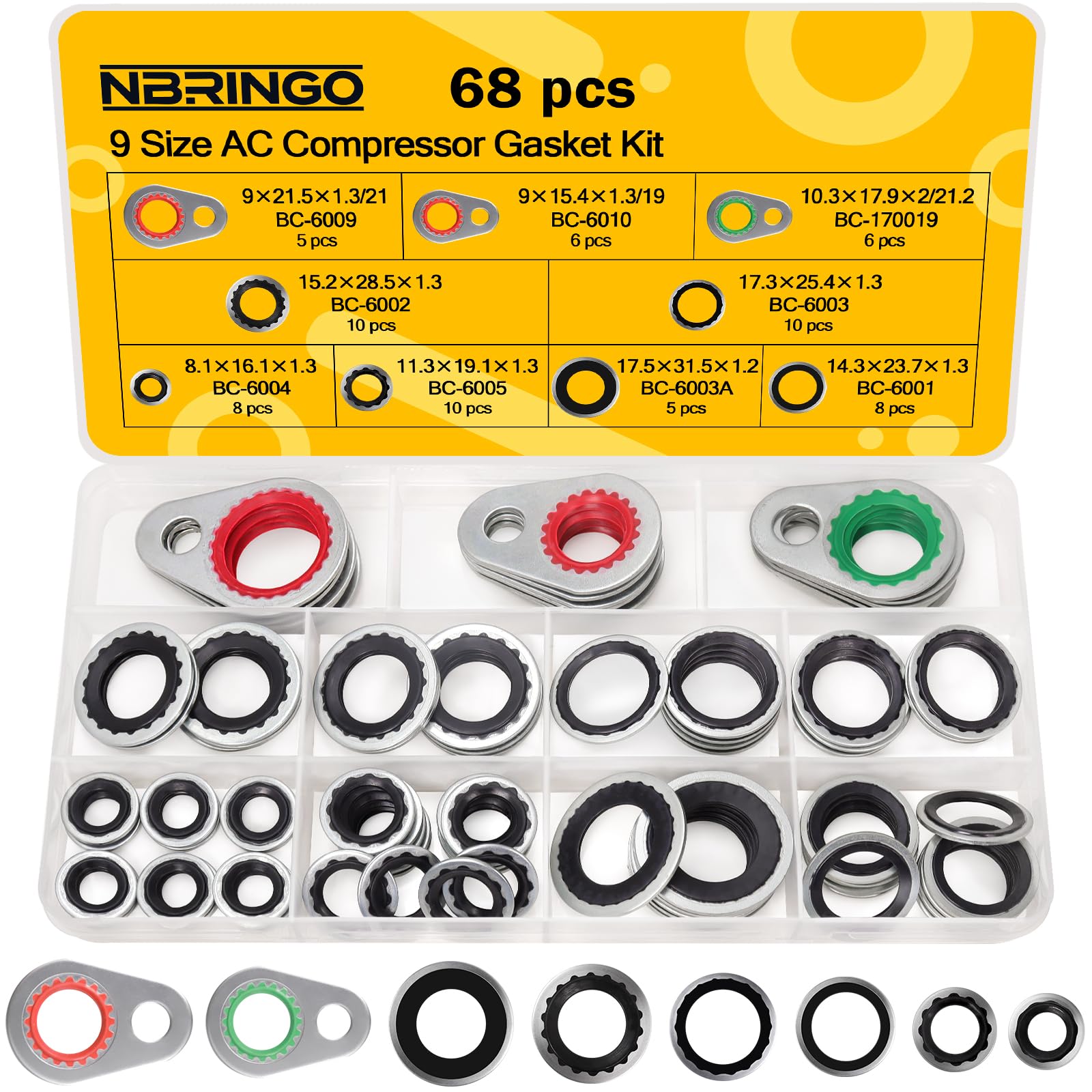 NBRINGO 68PCS AC gasket kit complete set for quick, reliable automotive sealing repairs.
