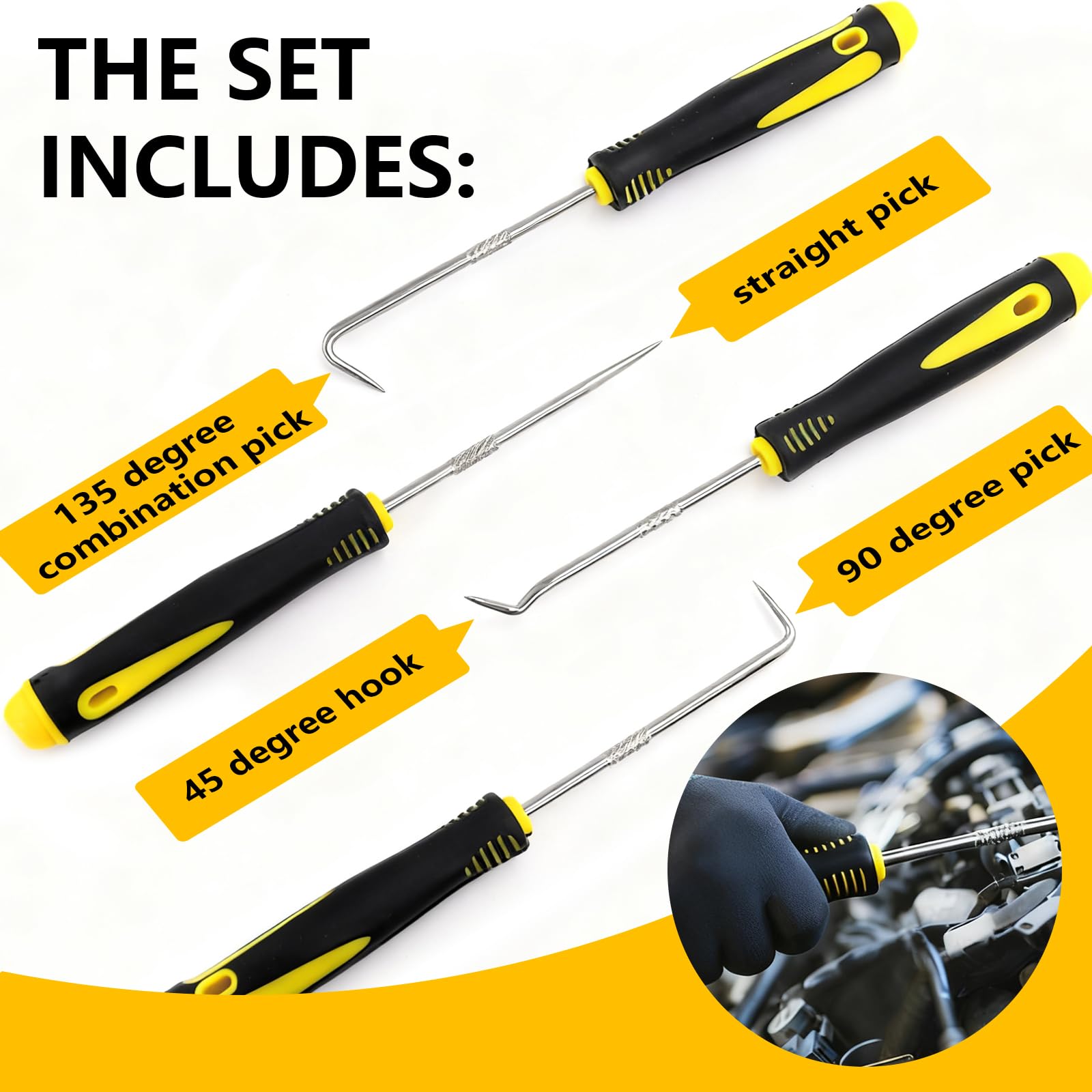 NBRINGO four pick & hook tools aid quick O-ring access.