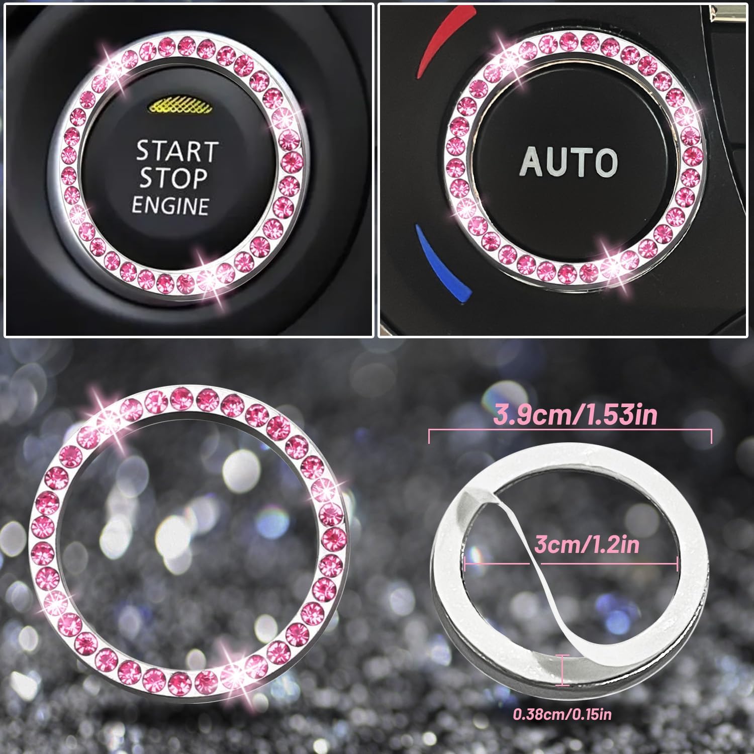 NBTEPEM 8pcs pink bling set showcases a cohesive interior upgrade.