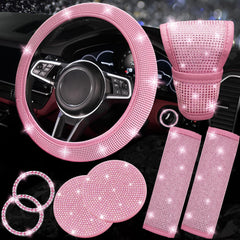 NBTEPEM pink bling steering wheel cover adds stylish grip and luxury to your car interior.